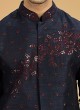 Navy Blue Nehru Jacket Set In Art Silk